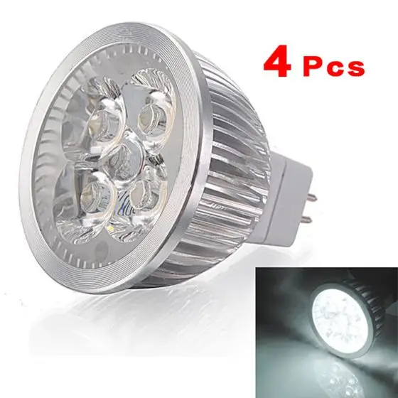 4X MR16 4W 4 LED يوم أبيض توفير الطاقة ضوء المصباح الكهربي 12V الضوء الأبيض -ABXK