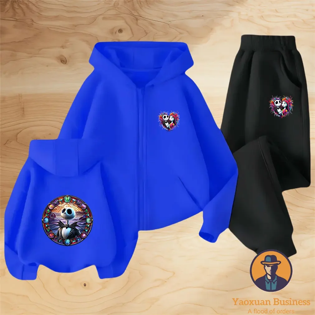 أنيق 2025 كابوس للأولاد والبنات قبل عيد الميلاد جاك سكيلينجتون قطعتين الزي مخيف طباعة صوف مبطن سترة الشتاء