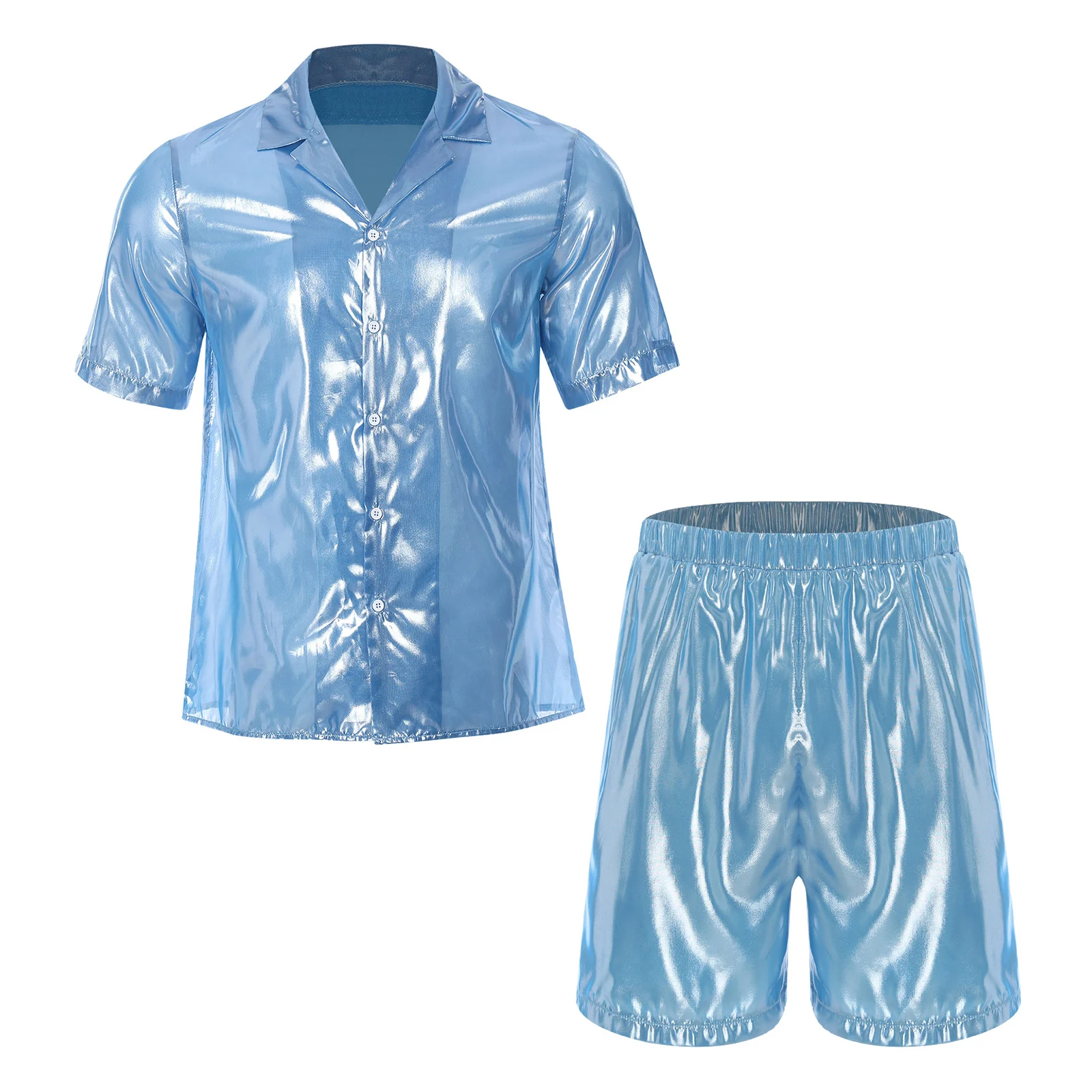 Men's Shiny Beachwear Suit See-through Water-ripple Shine Shirt Top And Elastic Waistband Loose Boxer Shorts for Vacation Travel