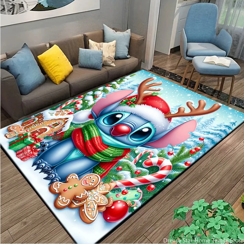 Disney Stitch 3D Cartoon Christmas Carpet Rug for Bedroom Living Room Home Sofa Doormat Decor,Child Area Rug Non-slip Floor Mat