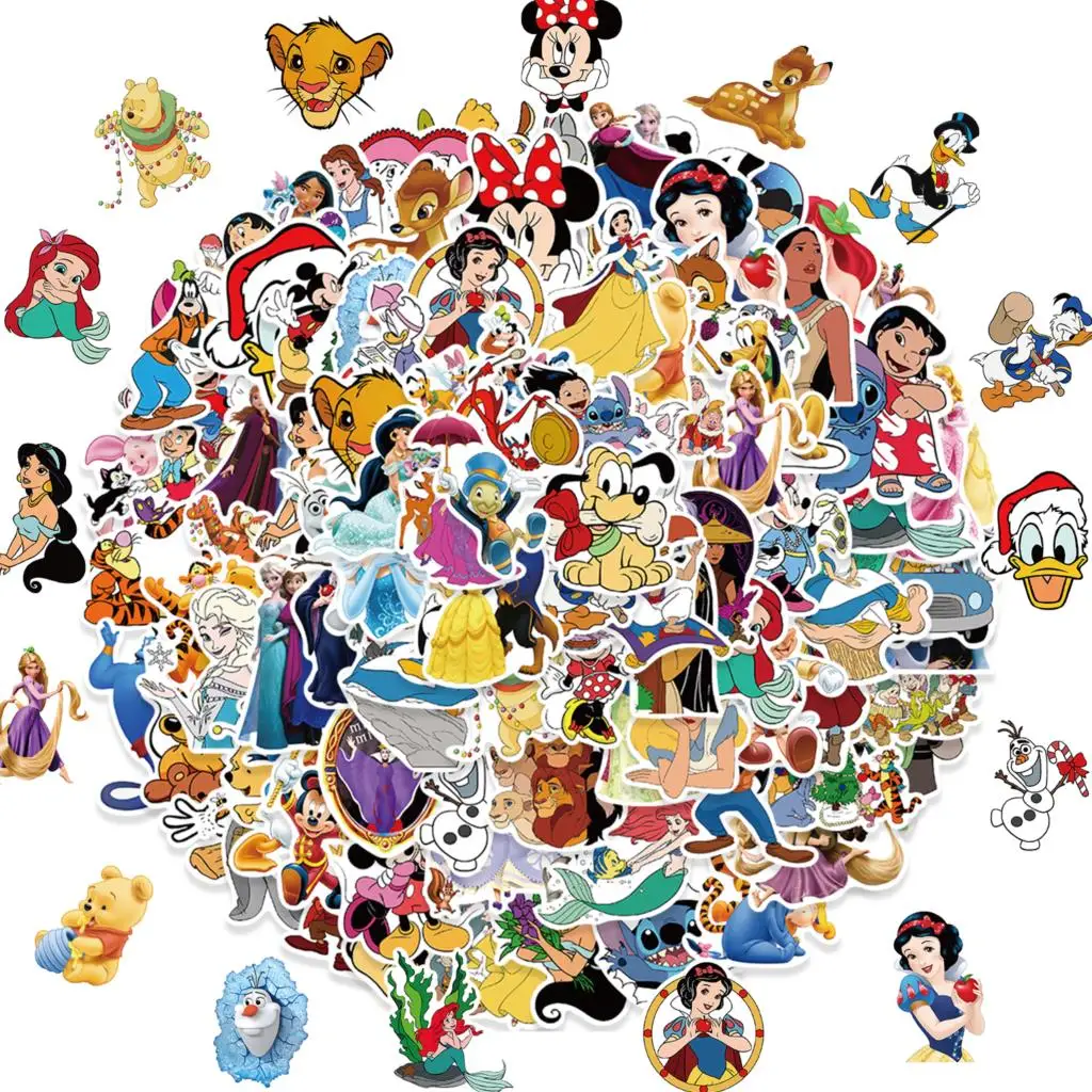 53/106PCS Cute Disney Character Mickey Mouse Princess Cartoon Stickers Aesthetic Laptop Car Mix Anime Sticker Kid Toy