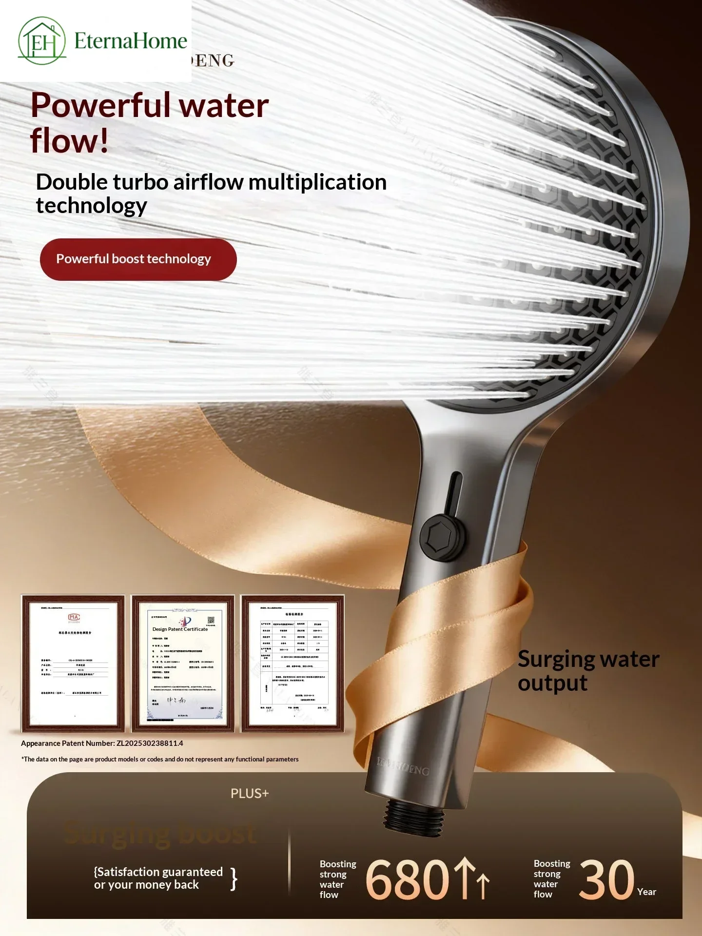 High Pressure Booster Handheld Shower Head, Large Water Output for Household Bathroom Use