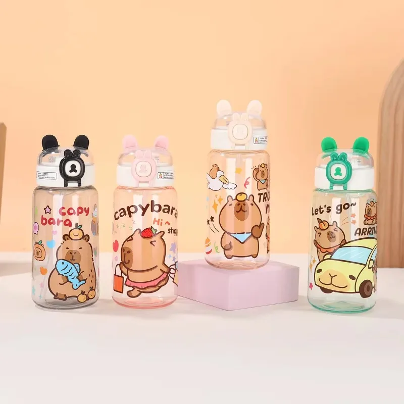 

1-10PCS Capybara Cartoon Water Bottle Portable Large Capacity Sports Straw Cup Plastic Kids Student Drinking Mug Accessories