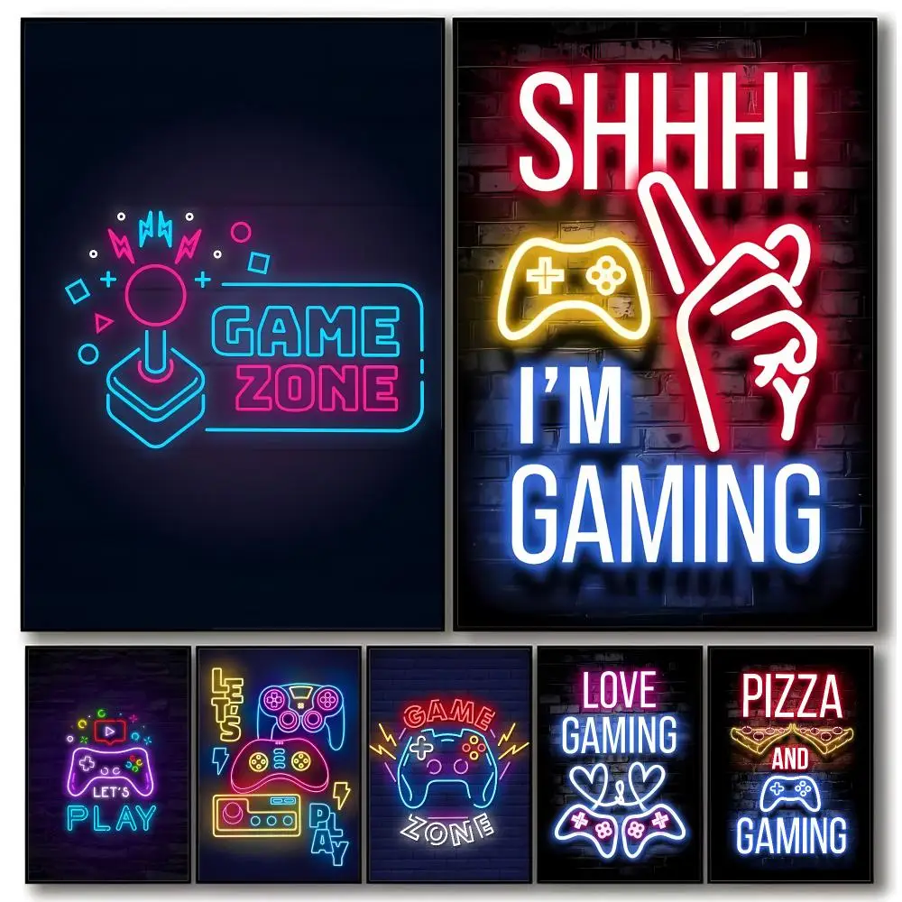 Design concept Neon game controller slogan Poster Aesthetic Dorm & Bedroom Wall Art Decor