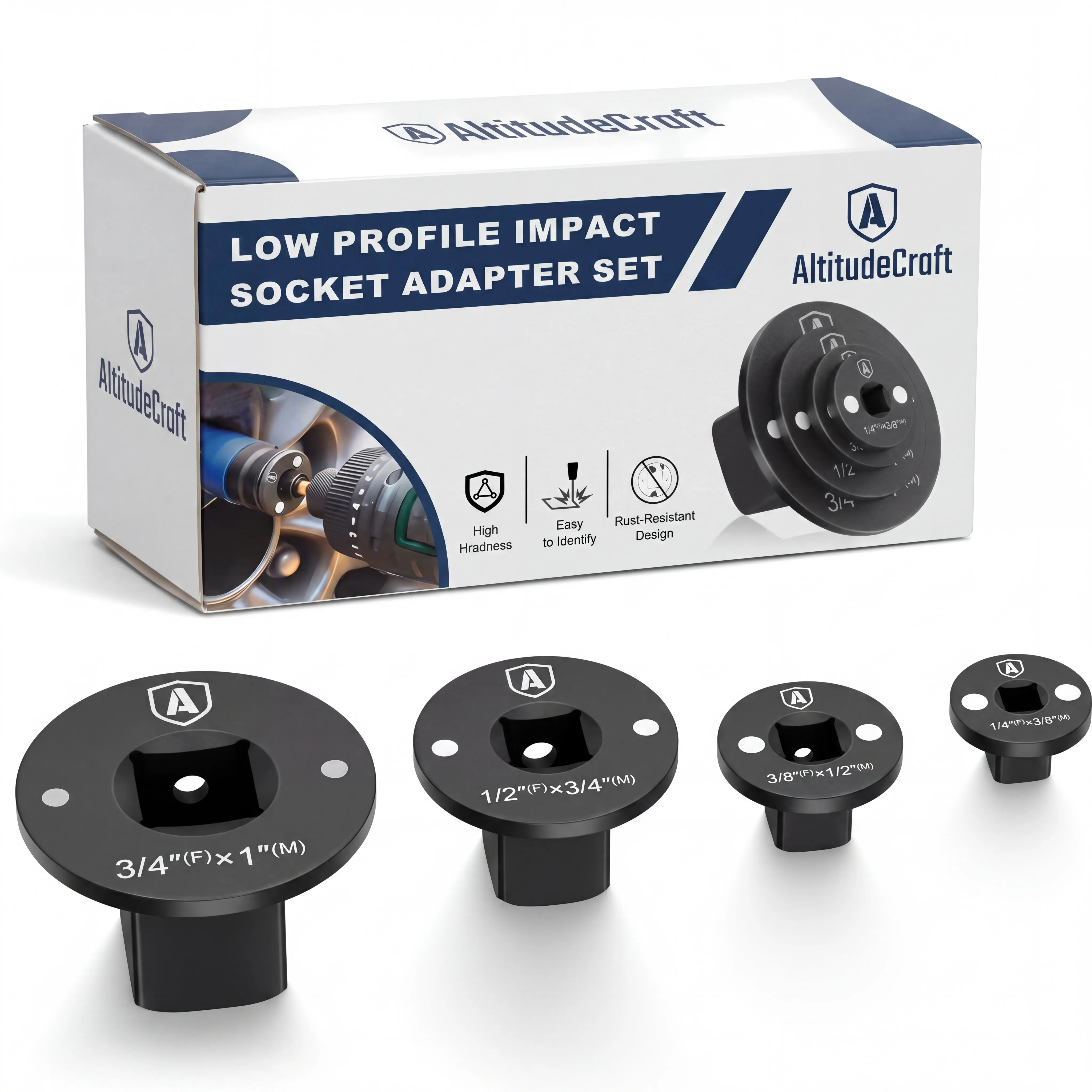 Low Profile Impact Socket Adapter Set, 4-Piece Cr-Mo Steel Drive Reducer, Magnetic Locking Socket Drive Adapter for Impact Wrench & Ratchet