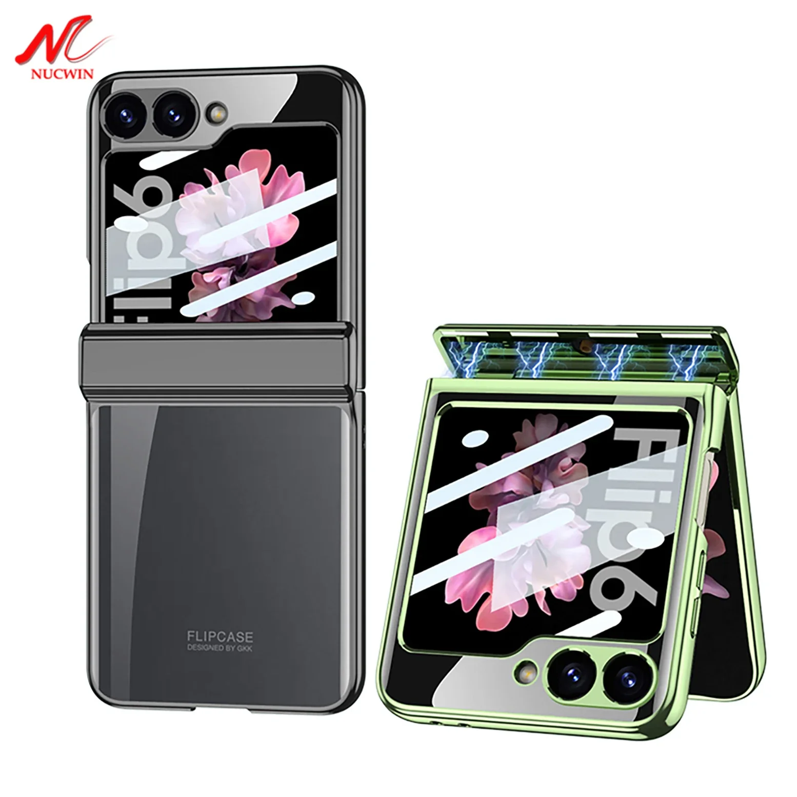 Magnetic Adsorption Hinge Case for Samsung Z Flip 6 Built-in Screen Protector Plating Clear Cover for Samsung Galaxy Z Flip 6