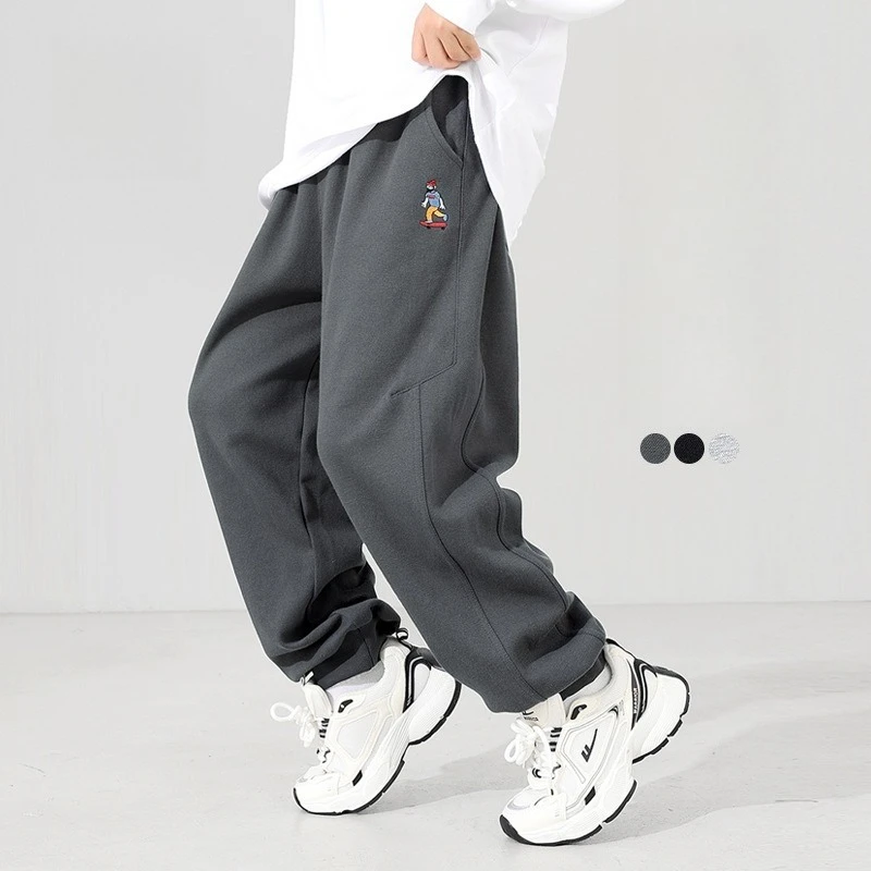 Boys Cartoon Embroidered Jogger Pants Elastic Waist Loose Sweatpants for Kids Casual Streetwear School Teen Daily Sports Wear