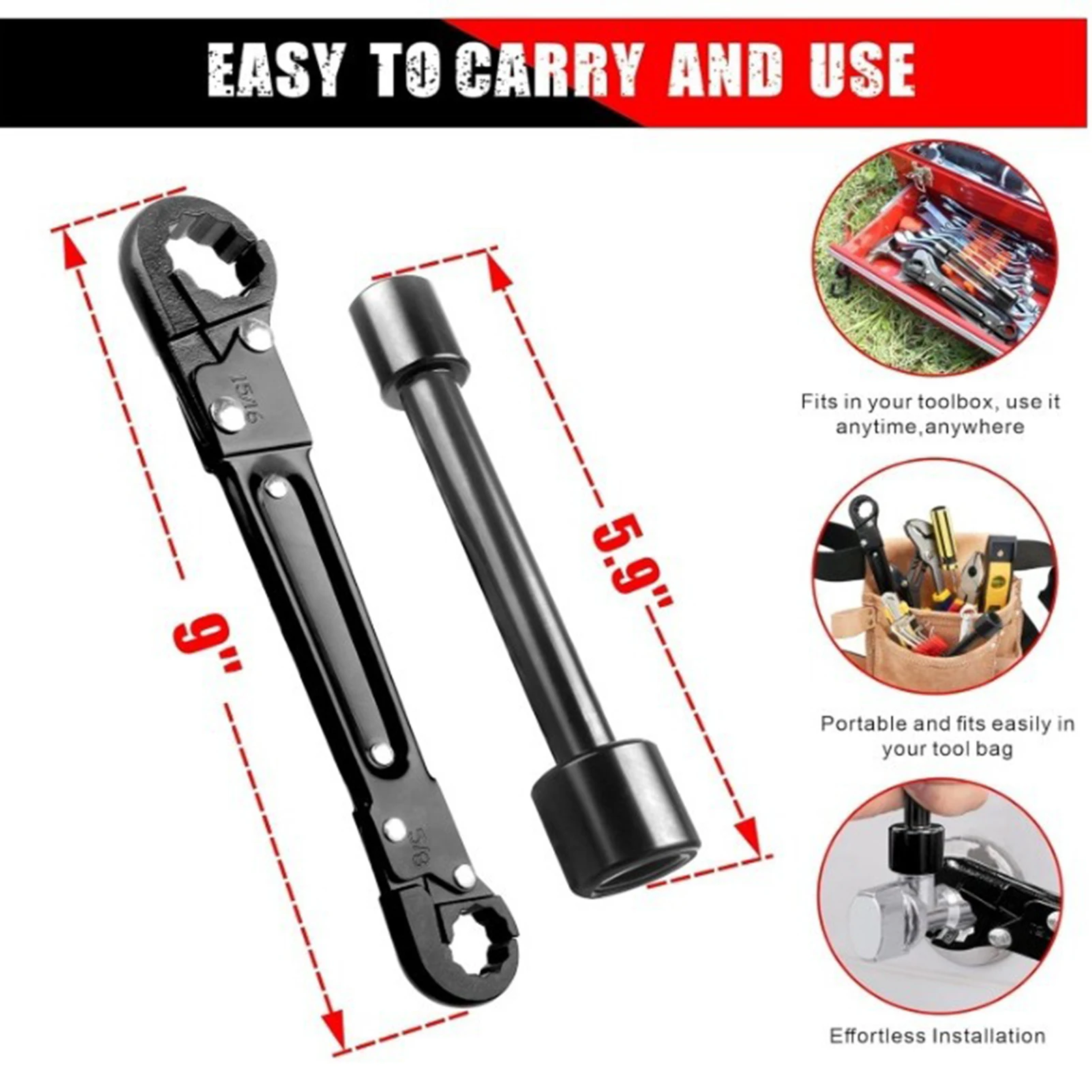 Portable Water Pipe Faucet Wrench Double-Ended Pipe Wrench with Angle Stop Wrench Household Sink Tap Spanner Removing Rings Tool