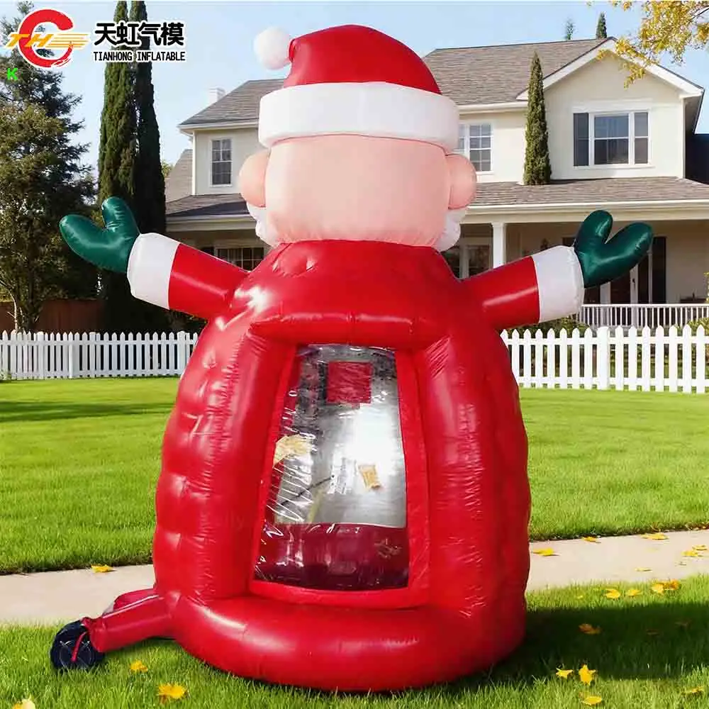 Envío rápido, cubo de dinero inflable gigante de Navidad, cabina para atrapar dinero de Papá Noel para niños y adultos