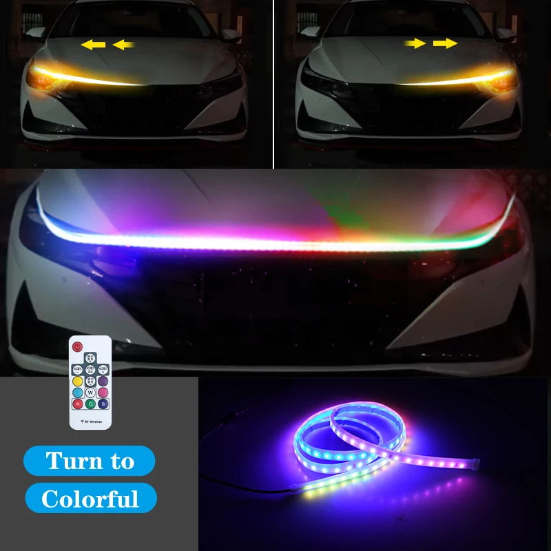 

Car Hood Light Strip 180cm Daytime Running Lighting Colorful Yellow Turn Remote Control DRL Waterproof 12V Backlight Headlight