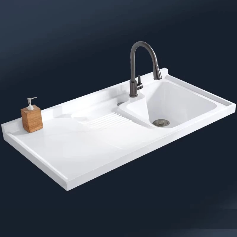 Artificial quartz stone laundry basin with rubbing board balcony laundry cabinet basin double sewer laundry sink