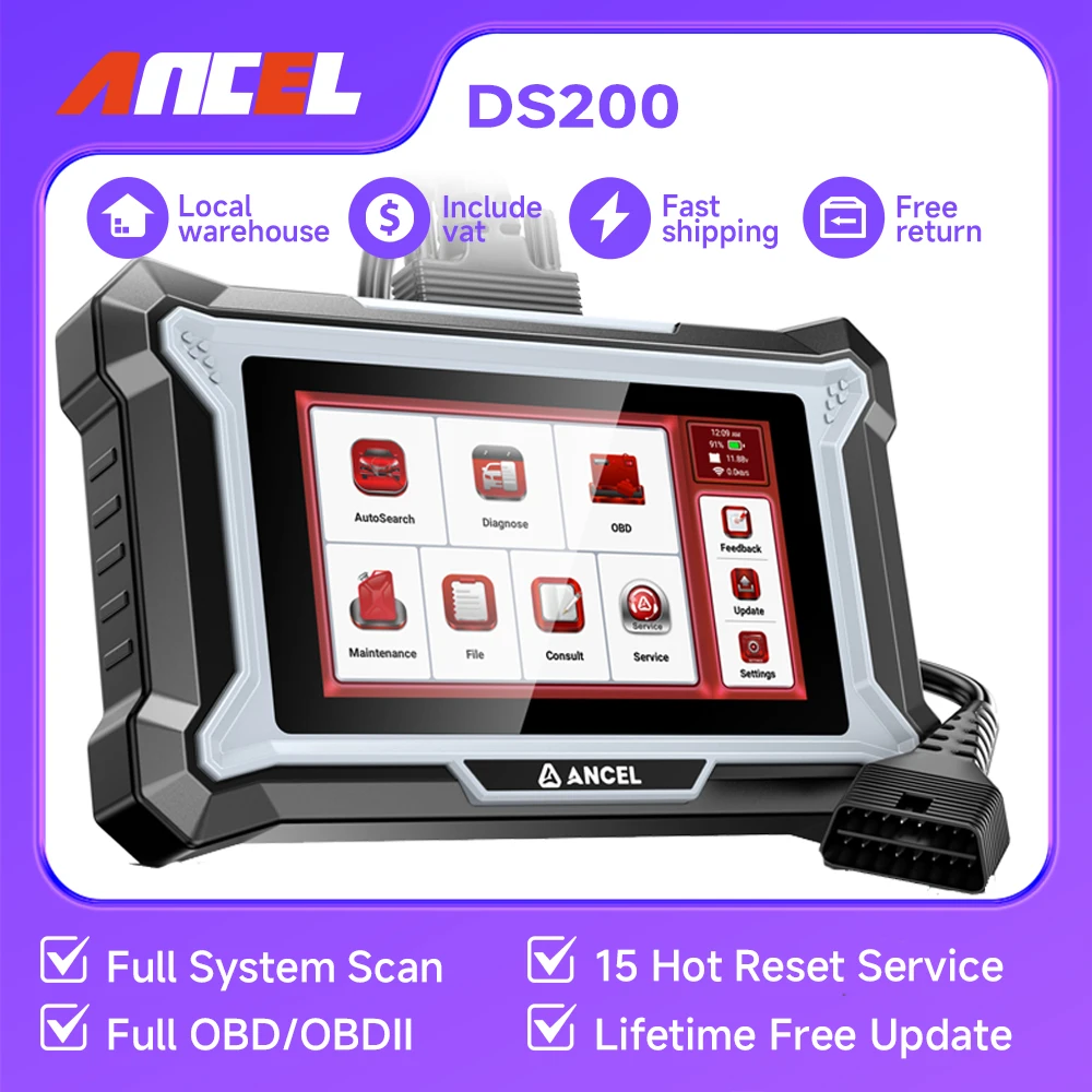 ANCEL DS200 OBD2 Car Scanner 15 Reset Code Reader D.PF Regen Engine ABS SRS Airbag Reset Full System Diagnostic Scan Tool