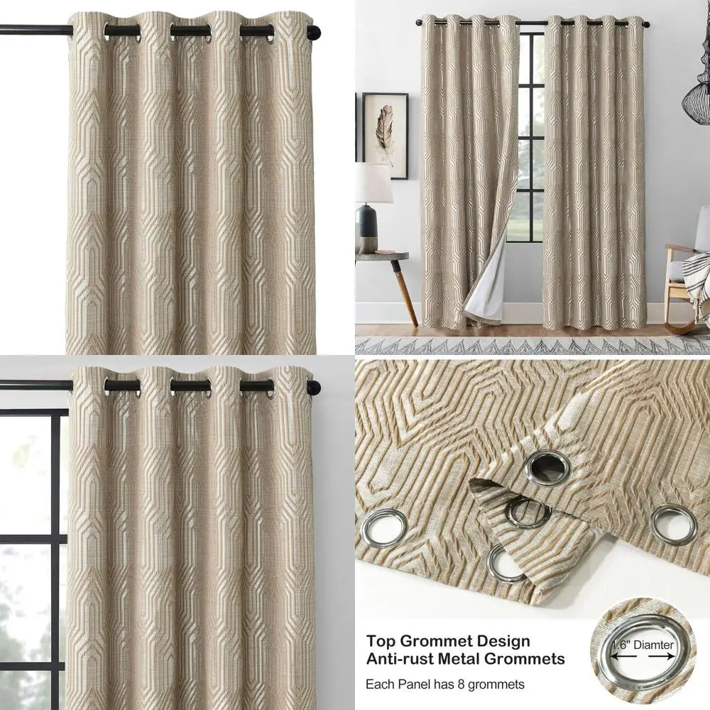 

Термоизолированные жаккардовые шторы с геометрическим рисунком, 52x96, светло-коричневый и серебристый, набор из 2 панелей для дома