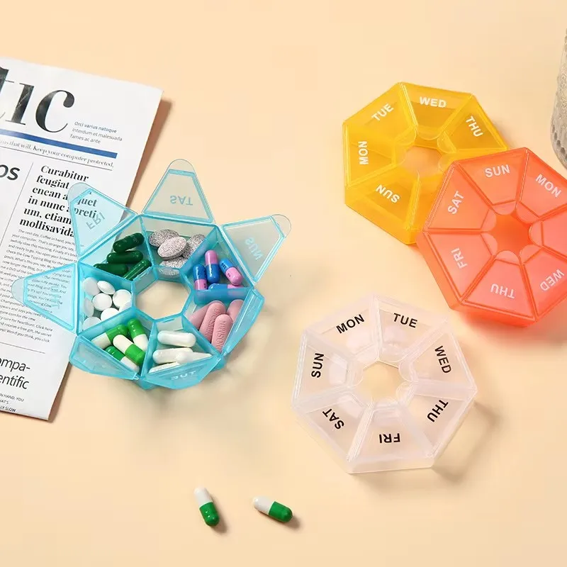 6/3/1pcs 7-Day Pill Box, Weekly Pill Rack Storage Organizer, Container Box, Pill Box Splitter, 9-Color Pill Box Organizer