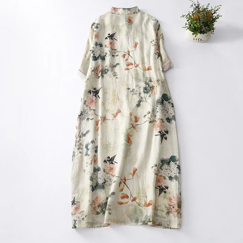 Retro artístico dupla camada emagrecimento Tussah seda Dr com gola assimétrica abotoada na altura do joelho vestido de noite