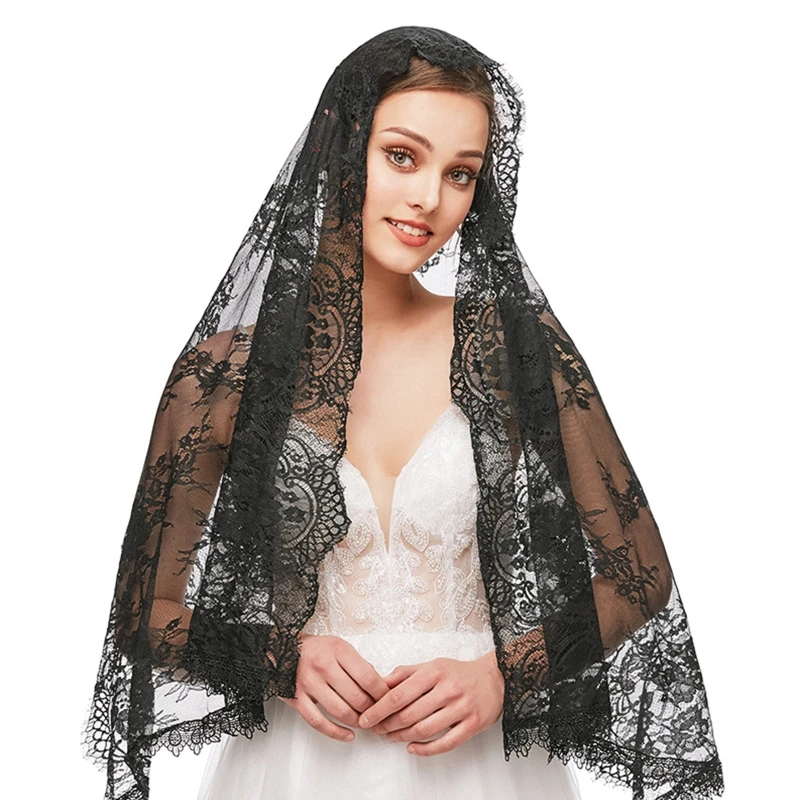 Lace Mantilla ผ้าคลุมหน้าคาทอลิกลายดอกไม้หรูหรานุ่มสบายสำหรับคลุมศีรษะสำหรับผู้หญิง Latin Mass สำหรับ