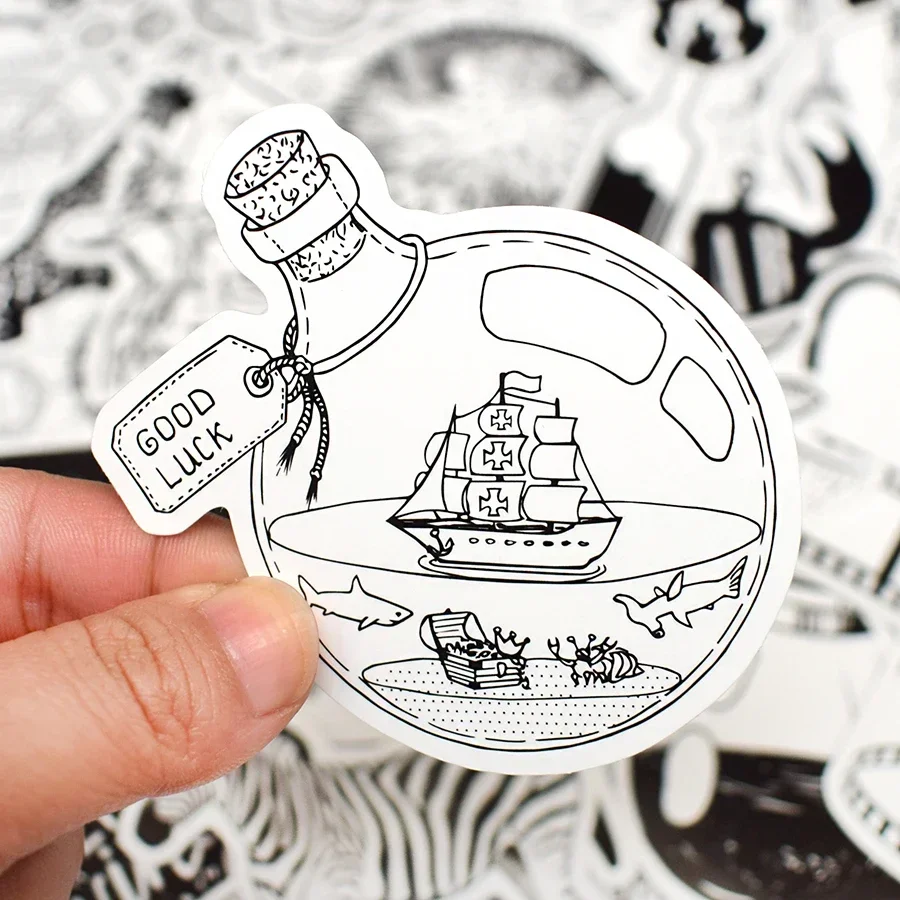 50 pezzi adesivi Vsco cartone animato in bianco e nero cool semplicità adesivi anime carini impermeabili fai da te laptop valigia bici auto decalcomanie