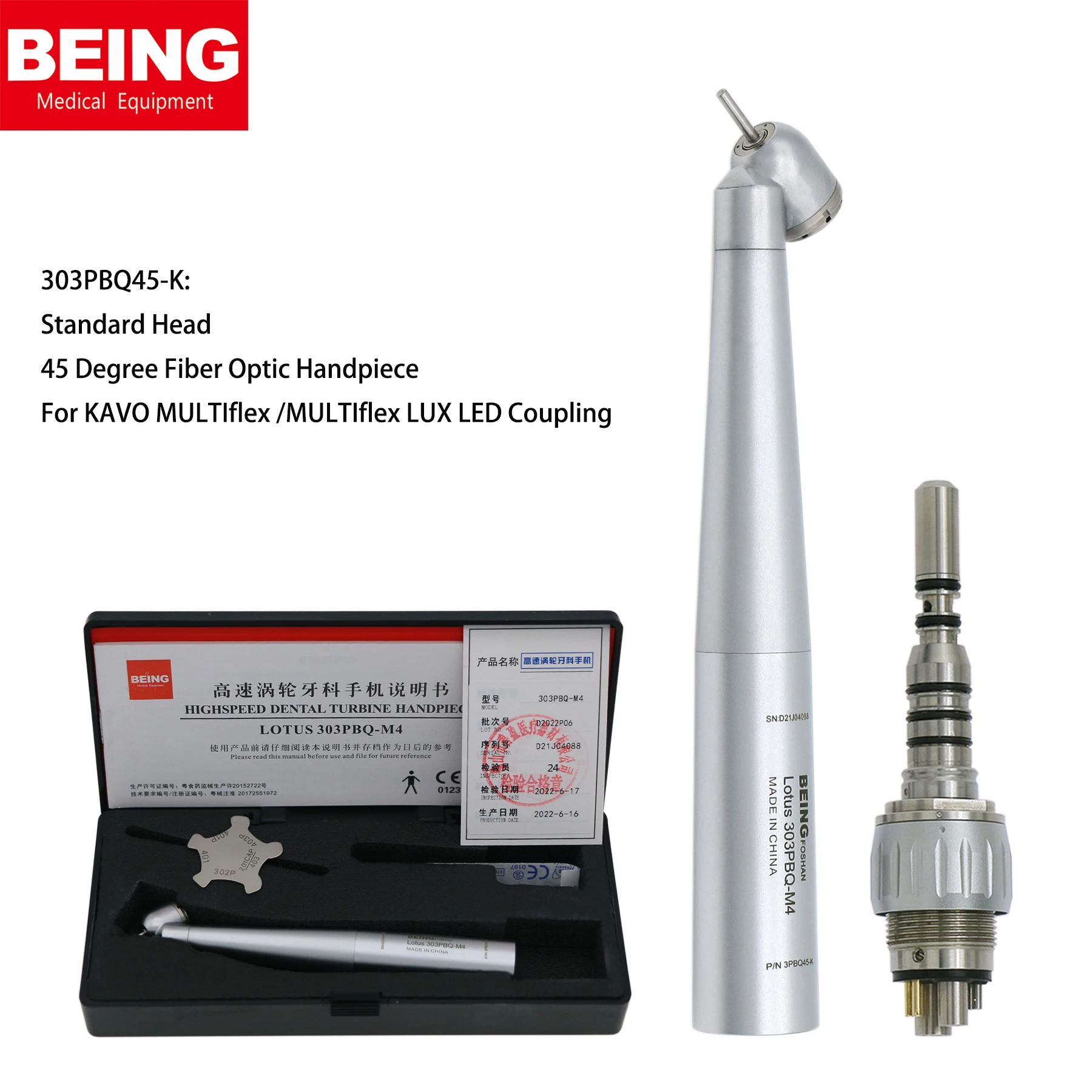 BEING Dental LED 45° High Speed Fiber Optic Handpiece Fit LED KAVO Coupling