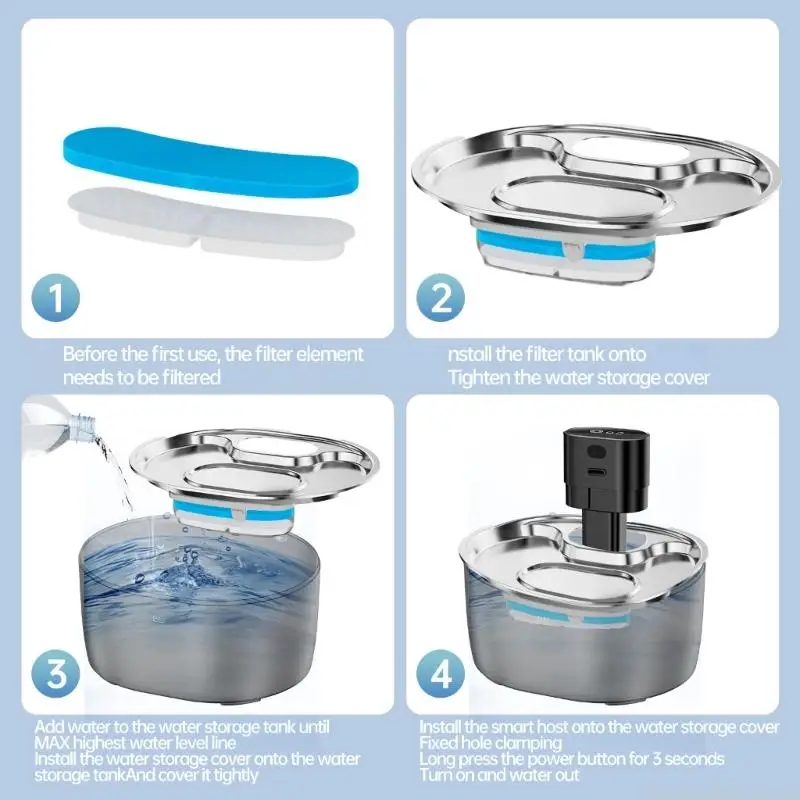 

QX2E Large Capacity Pet Water Dispenser Automatic Circulation Filter Water Fountain Safe and Quiet Watering Bowl for Dog Cats