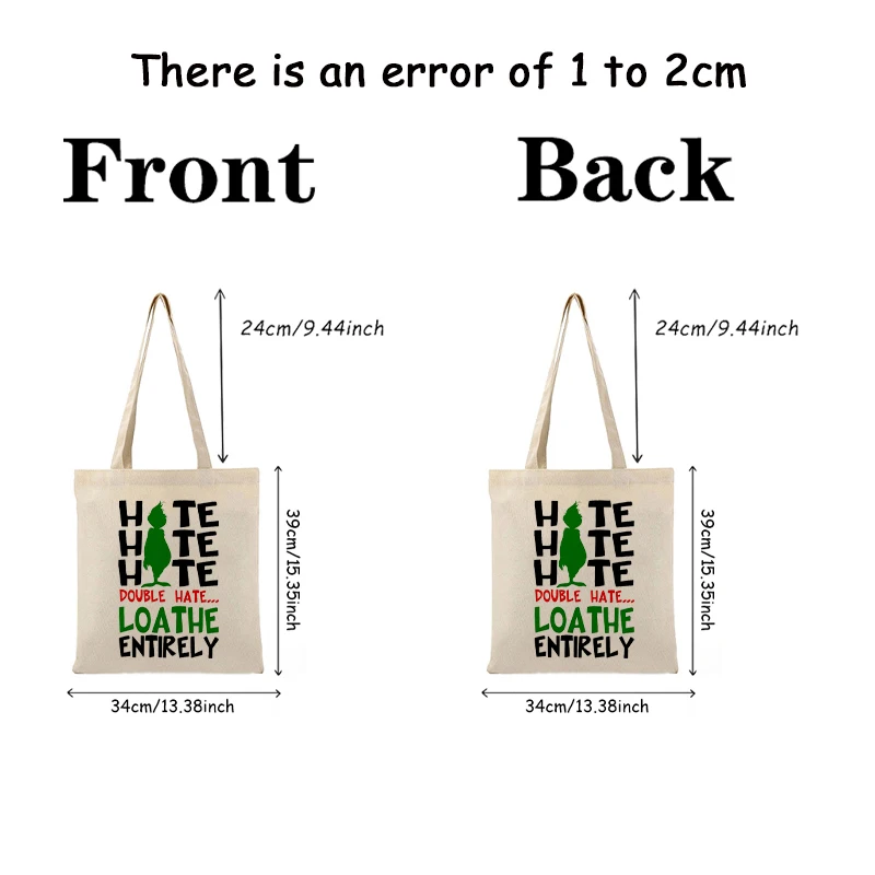 Hate Loathe Entirely Pattern Tote Bag Christmas gift bag for her Casual Canvas Shoulder Bags Foldable Large Capacity Shopper