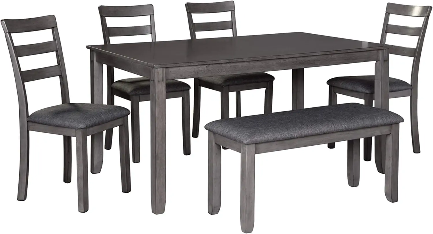 Bridson Modern 6 Piece Dining Set, Includes Dining Table, 4 Chairs & Bench, Gray