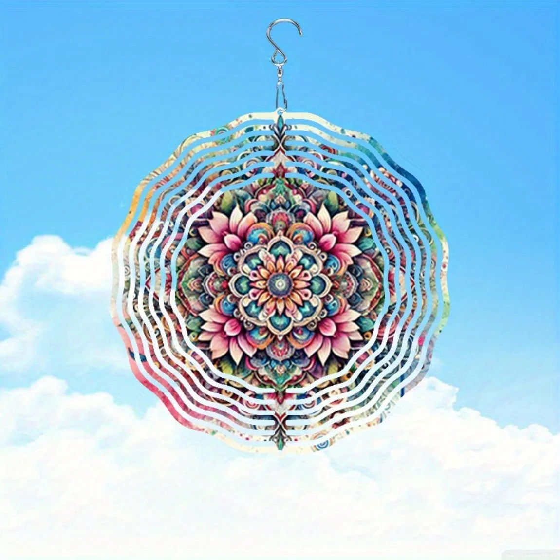 CIFBUY Metall-Windspiel Mandala Blumen-Garten Hängende Kunstdekoration für Außenbereich, Terrasse, Balkon, Hof, Garten, Veranda, Landschaftsdekoration