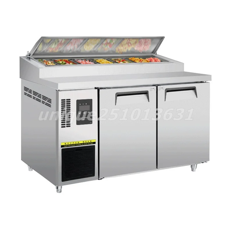 

Pizza Counter Chiller Table Fruit Refrigeration Workbench Air-Cooled Pizza Salad Table Fresh-Keeping Freezer with Cover