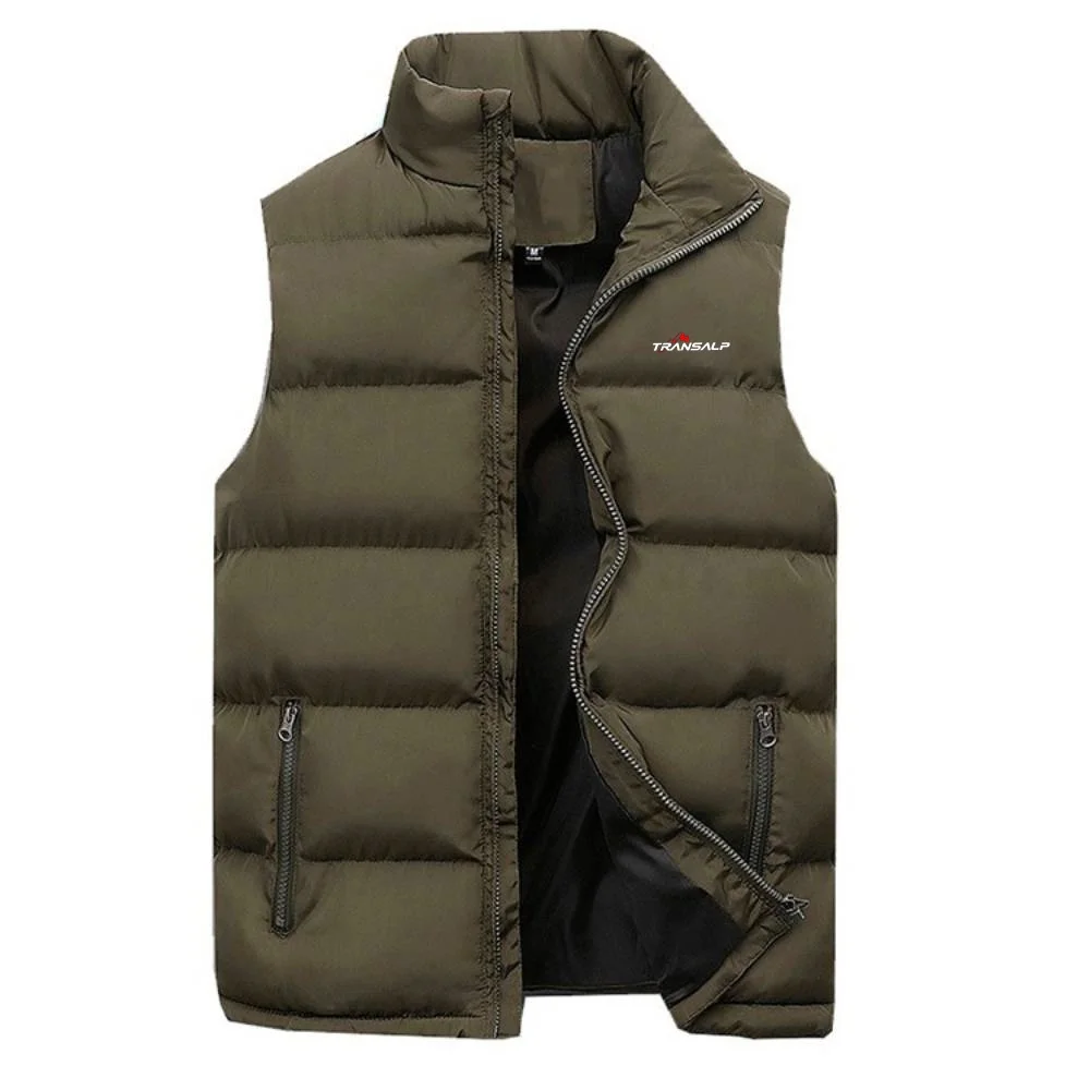 Mens Turtleneck Vest Transalp Motorcycle  Warm Casual Zipper Solid Down Feather Waistcoat Gilet Men Jacket Sleeveless