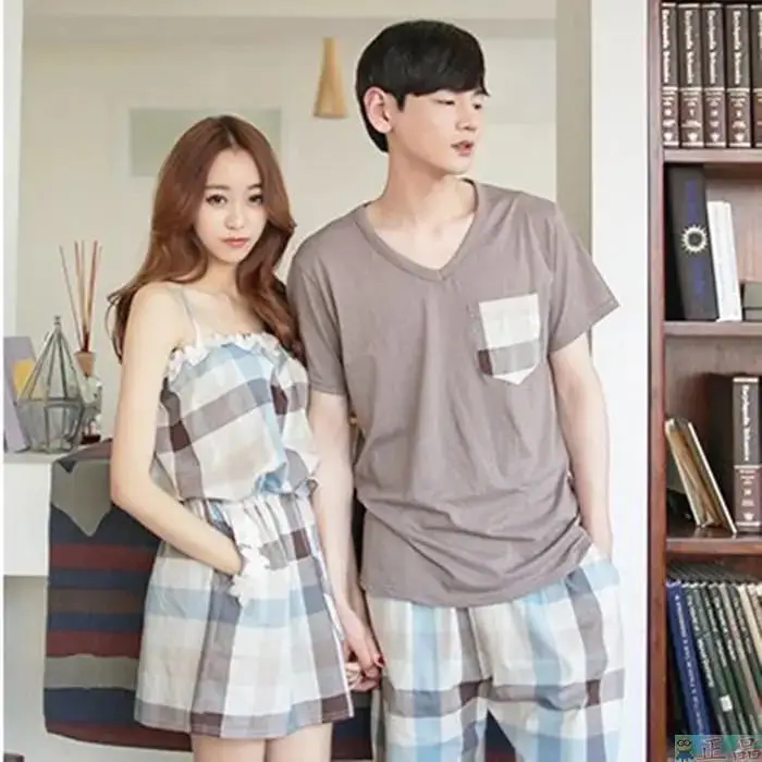 Summer couples pajamas new men and women suit summer thin short-sleeved halter nightgown homewear