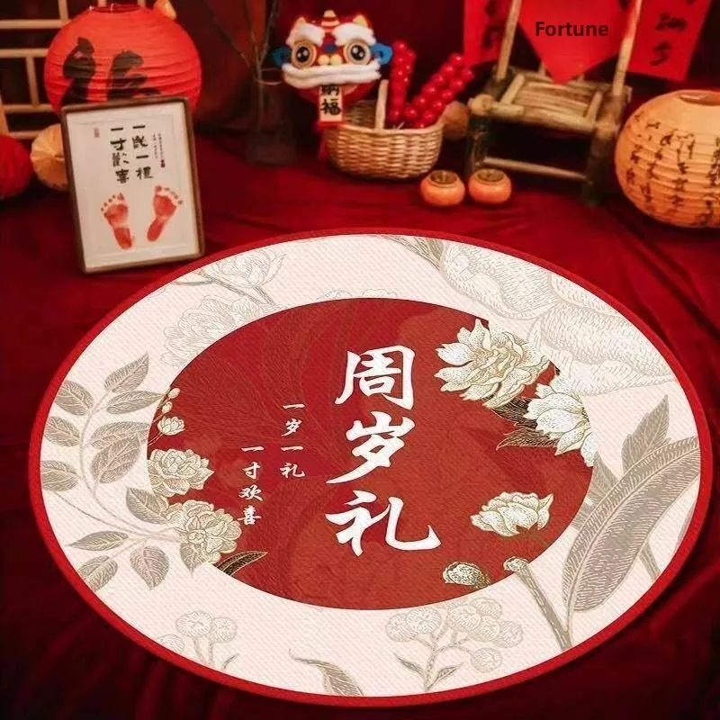 

Chinese Style Baby Girl First Birthday Carpet Prop Crystal Velvet Surface New Home Decor Living Room Suitable Finished Product