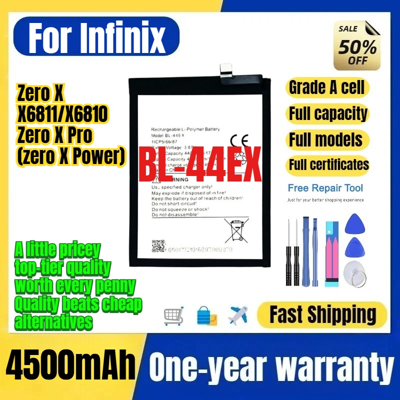 BL-44EX for Infinix Tecno Zero X/X6811/X6810/Zero X Pro(zero X Power) Phone Battery Replacement Bateria Grade A Cell with Tools