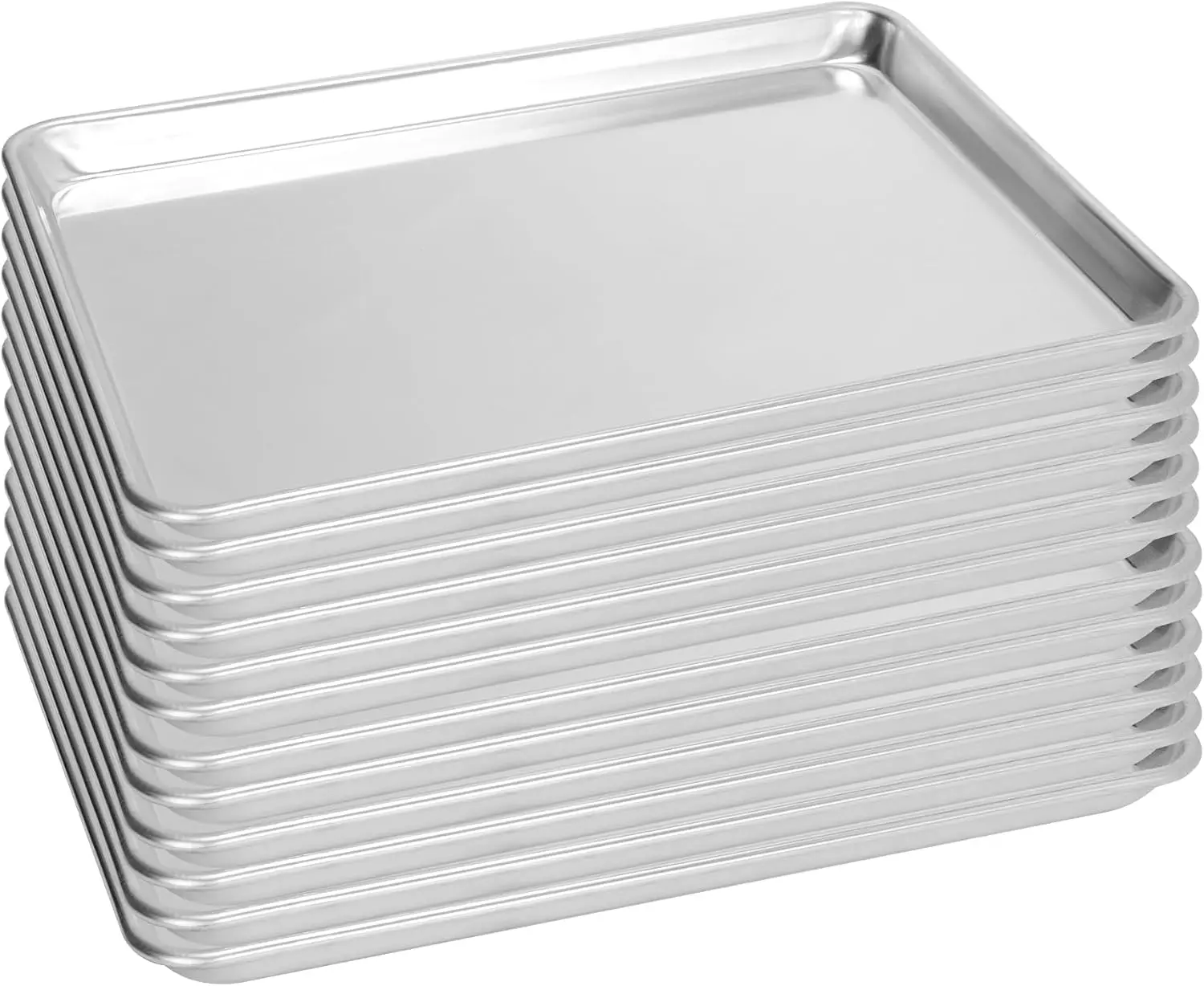 Half Size Commercial Aluminum Baking Sheet Pan Set, 18x13 Inch Food Grade Cookie Trays With Wire Reinforced Rim, Non Stick Heat Resistant Up To 500F For Oven Baking Cooking Roasting, Light Gray, 12 Pack