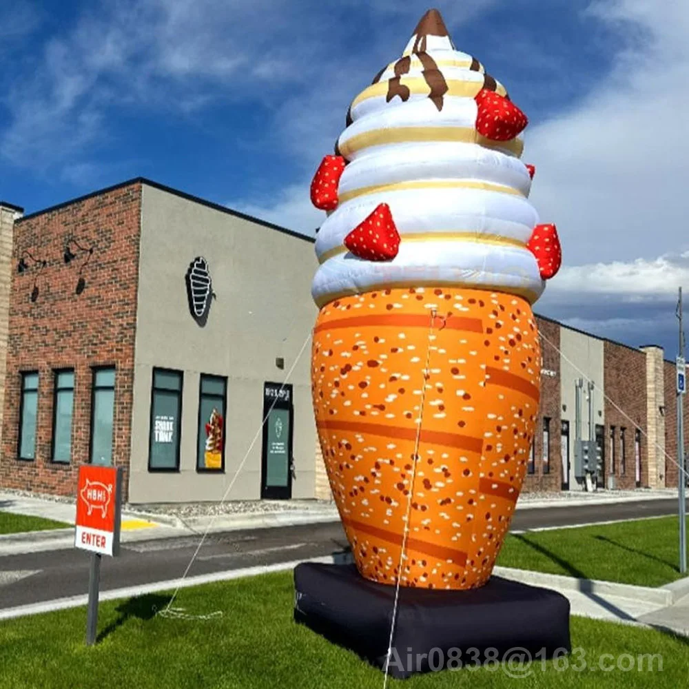 

Vivid Giant Inflatable Ice Cream Cone With Base Inflatable Sundae Ice Cream Model Summer Themed Food Props for Shop Advertising