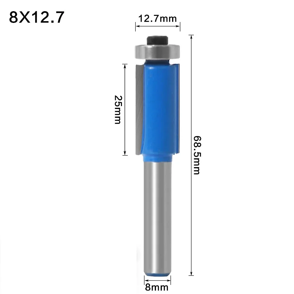 1*Router Bit 8mm Shank Double-Edged Trim Router Bit With Bearing For Wood Template Pattern Woodworking Trimming Tools