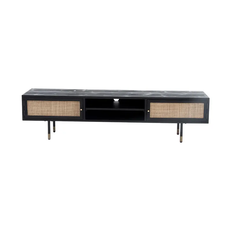 

Rattan solid wood light luxury TV cabinet integrated storage modern simple small apartment
