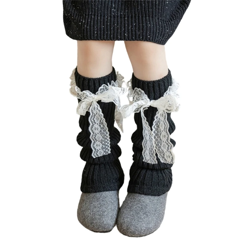 Baby Girls Leg Warmers Elastic Lace Accent Stacked Knit Design Soft Acrylic Socks Sleeve Leg Cover 2-13Y Legwear 425F