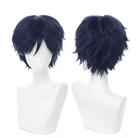 Cosplay Wig Short Dark Blue Heat Resistant Anime Full Synthetic Hair