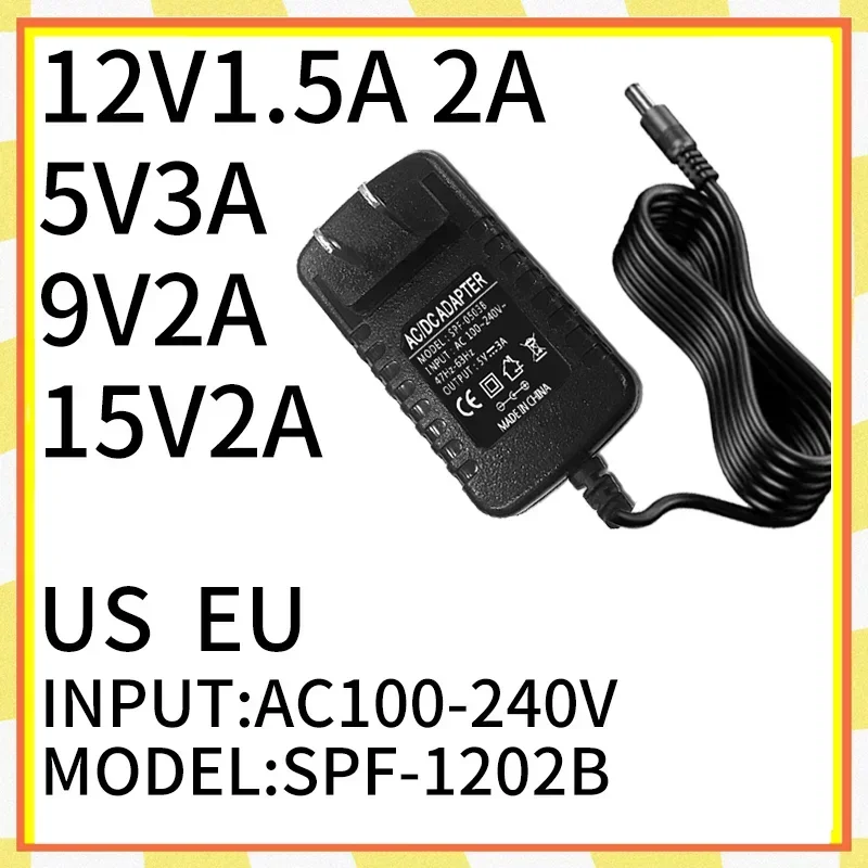 LEDウォールマウント電源アダプター,cctvルーター,照明トランス,USおよびEUプラグ,5v,9v,12v,15v,1.5a,2a,3a,dc 5.5*2.1〜2.5mm