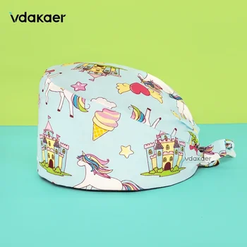 หมวกศัลยแพทย์แฟชั่นพิมพ์หมวกขัดฝุ่นผ้าฝ้ายหมวกพยาบาลผ้าพันคอผู้ชายผู้หญิงหมวกผ่าตัด Gorros Quirurgicos Mujer