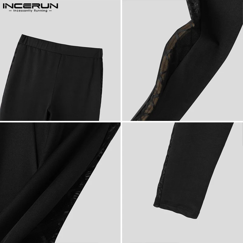 INCERUN 2024 American Style Trousers Stylish Men\'s Lingge Patchwork Tight Pants Casual Clubwear Male Sexy Thin Pantalons S-5XL