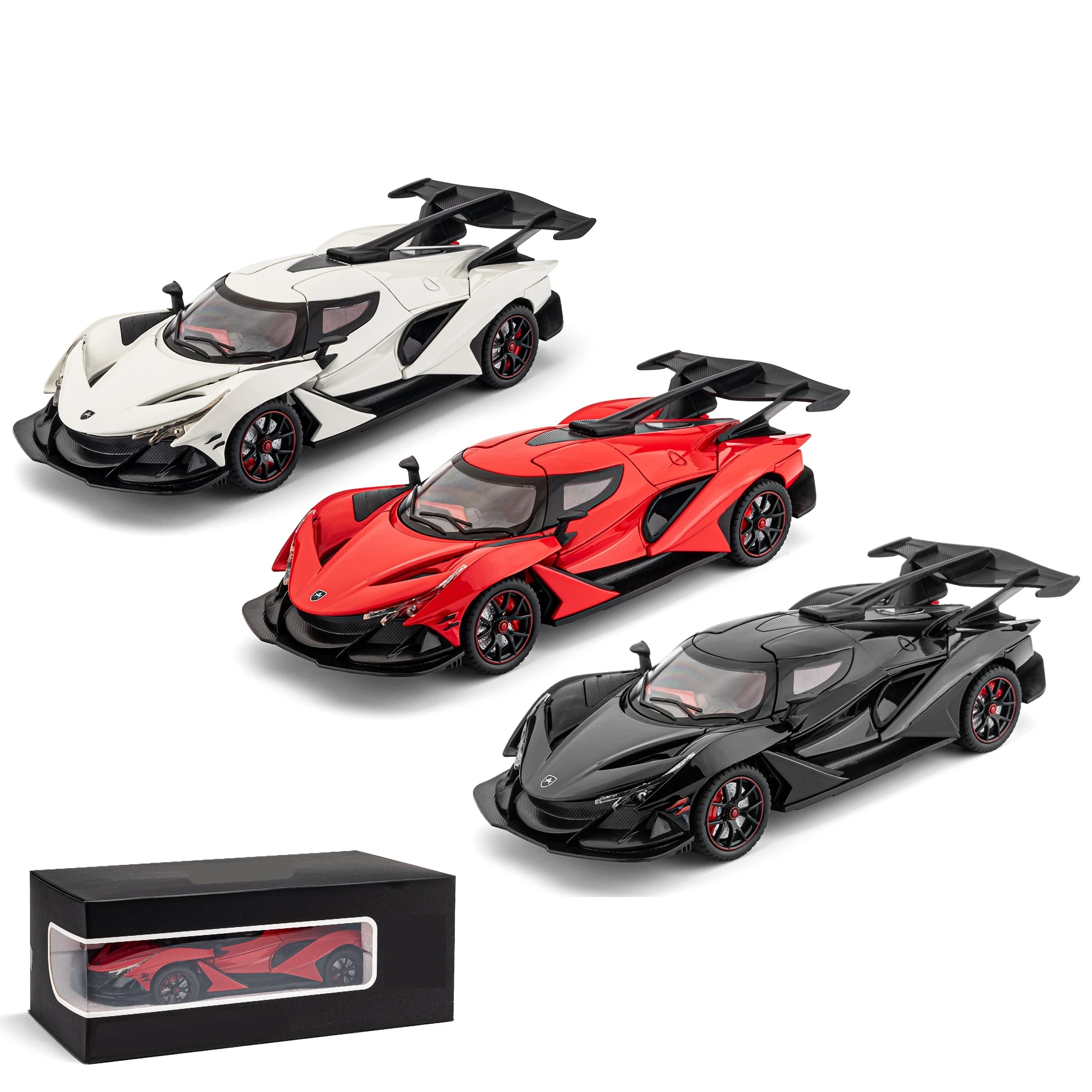 

1/24 Apollo IE Diecast Alloy Metal Toy Car Miniature Vehicle Model Pull Back Sound Light Doors Openable Collection Gift For Boys