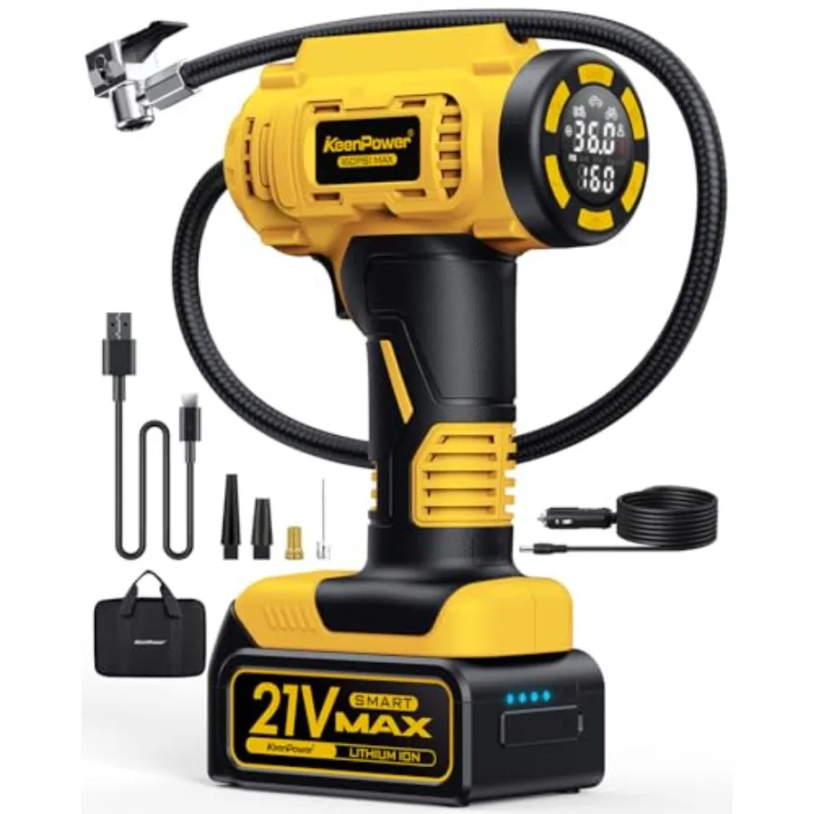 Cordless Tire Inflator Portable Air Compressor 160PSI Car Tire Air Pump 21V Rechargeable Battery Powe Air Compressor Dual Power