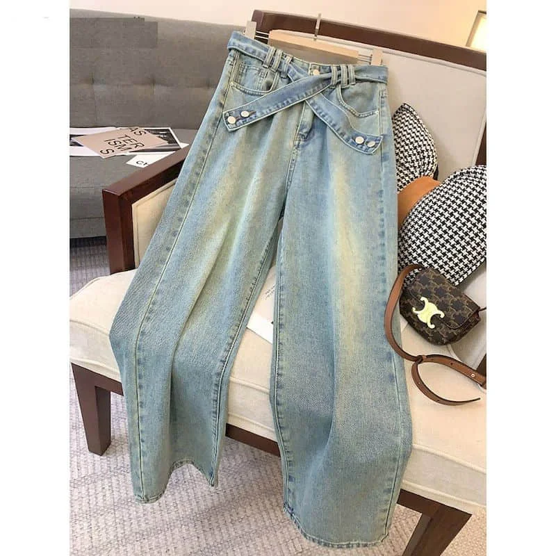 Oversized Jeans Mulheres Calças Retas Verão High Street Mulheres Denim Roupas Vintage Jeans de Cintura Alta Y2k Casual Calças Soltas