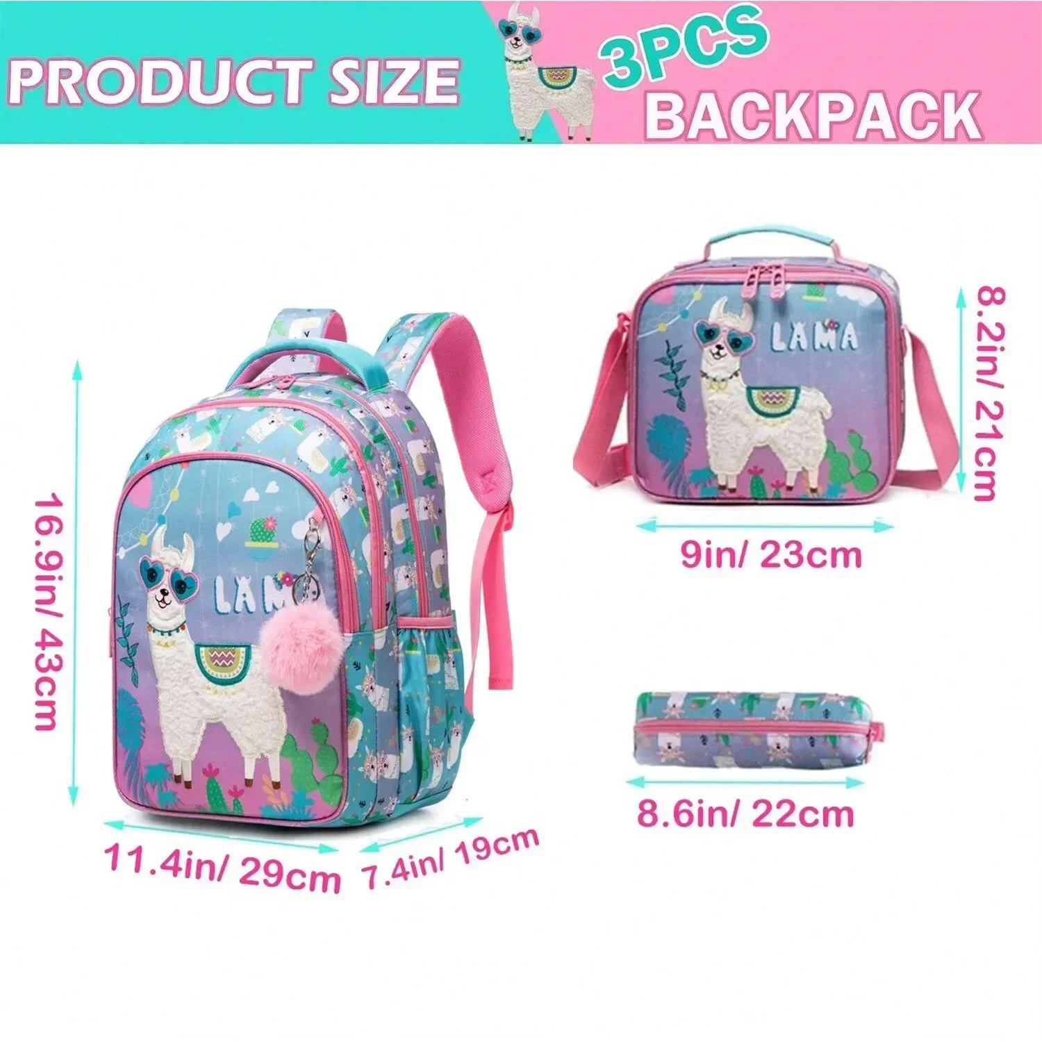 Ensemble de sacs d'école pour enfants, sac à dos de retour à l'école, cartable mignon pour les élèves du primaire et de la maternelle, garçons et filles