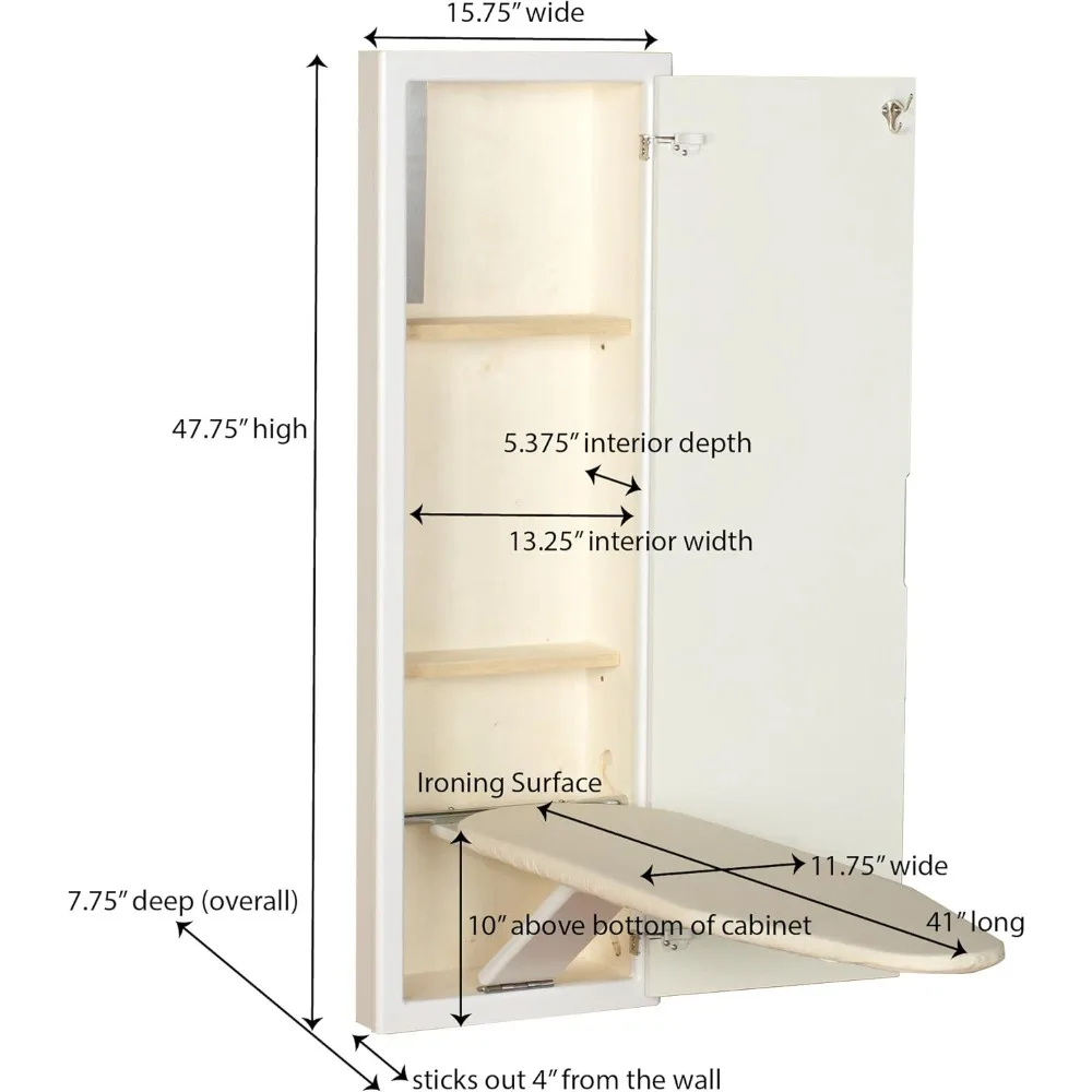 Essentials In-Wall Recessed Ironing Cabinet With Storage Shelves White