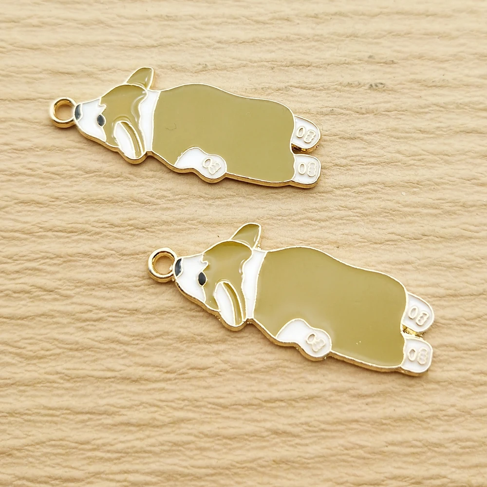 10pcs Dog Charm for Jewelry Making Enamel Necklace Earring Pendant Diy Accessories Alloy Metal Gold Plated