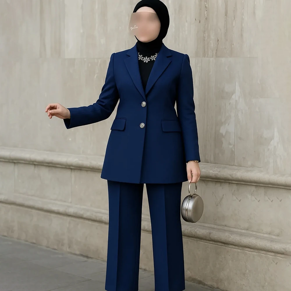 

Luxury Solid Color Women's Pants Sets Suits High Quality Single Breasted Notch Lapel Skinny 2 Piece Jacket Pants Dubai Outfits