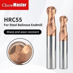 ChowMaster HRC55 2F Coated Ball Nose Carbide End Mill for Steel Tungsten Steel Milling Cutter CNC Machine Tools