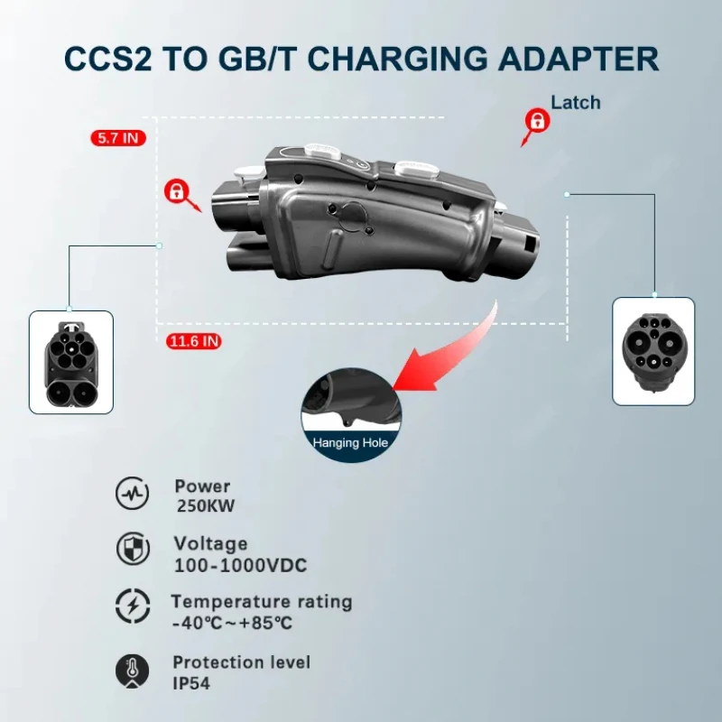 

Адаптер для зарядки электромобилей CCS2 на GBT, 250 кВт - Высокомощный разъем для зарядки электромобилей постоянным током