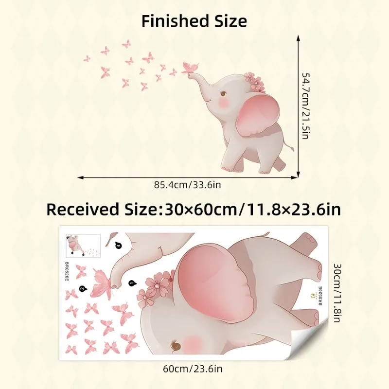 Pink Dream Butterfly Elephant Cartoon Decoration Wall Stickers Self-adhesive for Children Room Living Room Background Decal